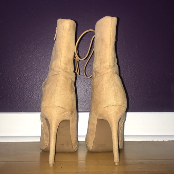 Nude tie up pointed yeezy style booties - Picture 3 of 6